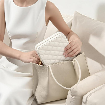 Lolalet Travel Jewelry Case for Women Girls, Travel Jewelry Organizer Box with Mirror & Clear Storage Bag, Small Portable Earring Necklace Bracelet Ring Case, Birthday Christmas Gifts -Large, White