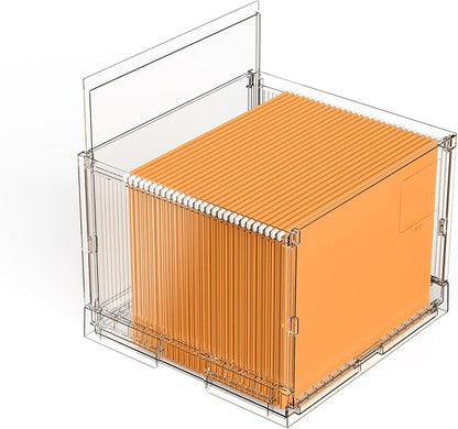 File Organizer Box with Lid,Hanging Filing Folder Organizer for Document Storage with Plastic Slide, Letter-size File Holder Filing Box for Office/Home/Decor/（1Pack）