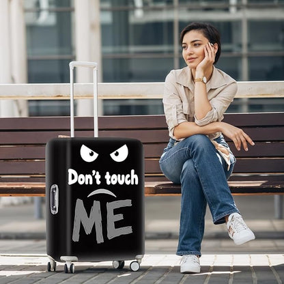 Funny 'Don't Touch Me' Luggage Cover – Black Travel Suitcase Protector with Angry Face Design, Stretchable and Protective Cover for Travelers Fits 32''–34'' Suitcases (Size XL)