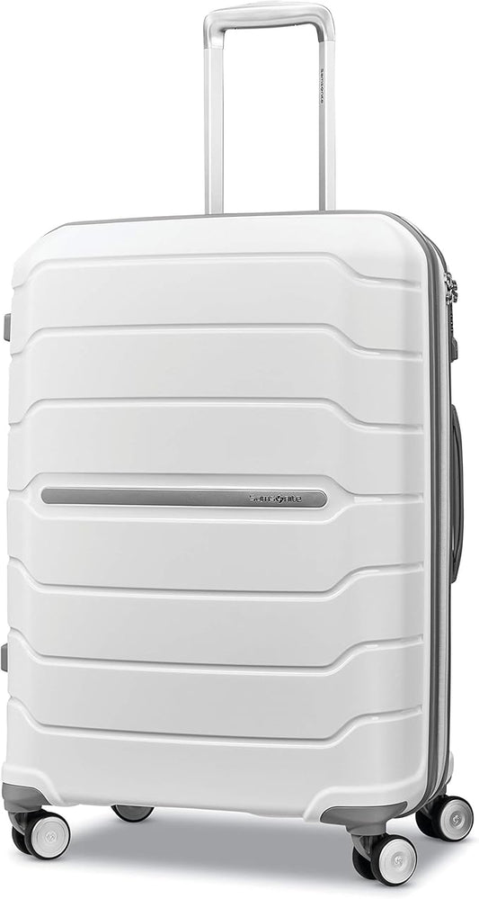 Samsonite Freeform Hardside Expandable with Double Spinner Wheels, White, Checked-Medium 24-Inch