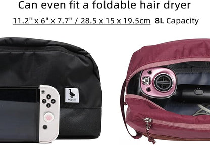 Travel Toiletry Bag 8L, Large Packing Cube with Waterproof TPU Wet/Dry Compartment (01 Black Stealth)