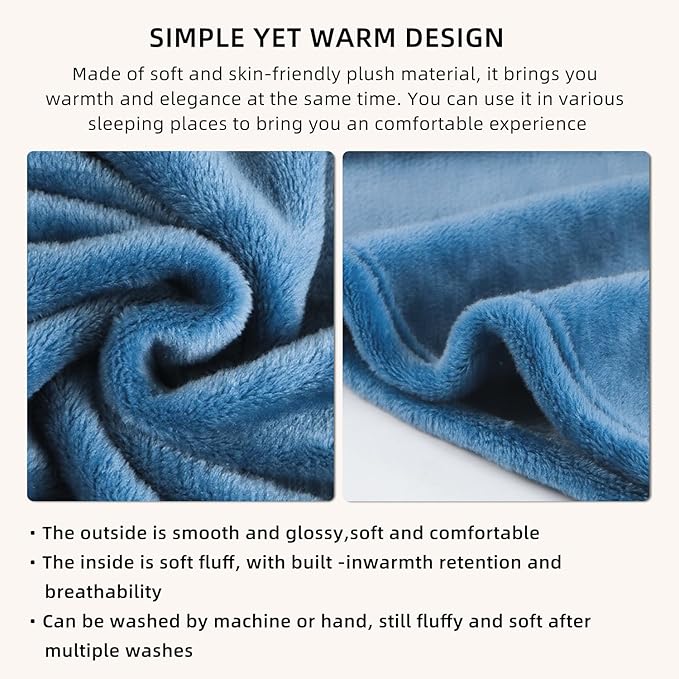 Melissa Large Travel Blanket and Inflatable Pillow Set - 69“ x 43.3” – Soft Blanket with Carry Bag – Lightweight, Compact & Washable for Backpacking, Hiking, Airplane, Car, Office, Camping (Blue)