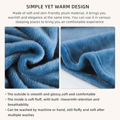 Melissa Large Travel Blanket and Inflatable Pillow Set - 69“ x 43.3” – Soft Blanket with Carry Bag – Lightweight, Compact & Washable for Backpacking, Hiking, Airplane, Car, Office, Camping (Blue)