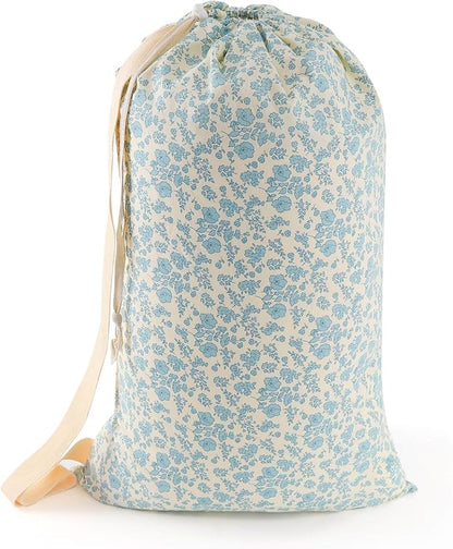 College Laundry Bag, Dirty Clothes Laundry Bag With Drawstring Handles For College Dorm Laundromat Apartment Travel Camp 29" X 18" Women Girls Back To School Birthdays Gift, Blue Florals