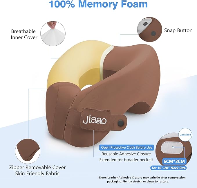 jiaao Neck Pillow Airplane, Memory Foam Travel Neck Pillows for Long Flight, 3D Eye Masks, Ear Plugs and Portable Drawstring Bag, Napping Pillow for Home, Road Trips, Sleep Rest and Travel Use