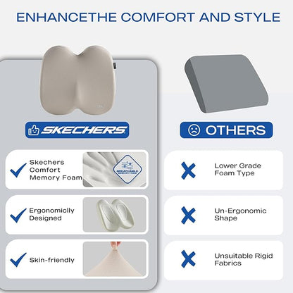 Skechers Memory Foam Seat Cushion,Ribbed Fabric Office Chair Cushion for Tailbone Pain Relief,Butt Pillow for Office Chair,Car Seat Cushion,Long Sitting Office Workers,and Car Drivers,Beige