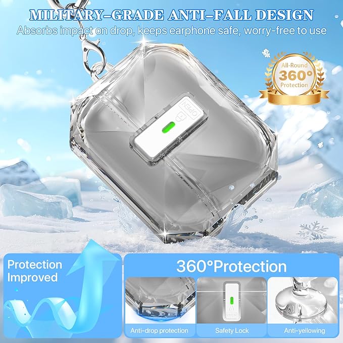 R-fun for AirPods Pro 3 Case (2025) Cover with Cleaning Kit, Military-Grade Shockproof Transparent Non-Yellowing, Auto Pop-Up Lid Design for AirPods Pro 3rd Generation Case, Clear Black