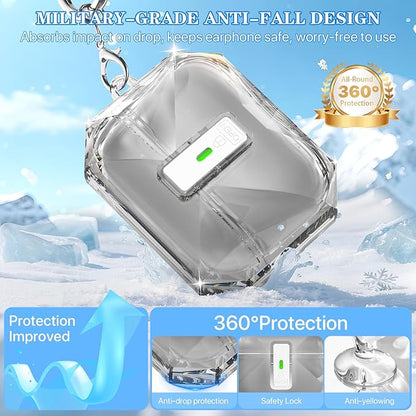 R-fun for AirPods Pro 3 Case (2025) Cover with Cleaning Kit, Military-Grade Shockproof Transparent Non-Yellowing, Auto Pop-Up Lid Design for AirPods Pro 3rd Generation Case, Clear Black