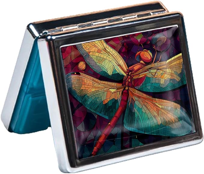 7 Days Chromed Shiny Silver Pill Organizer with Mirror Inside Has 8 Separate Compartments Rectangle,Versatile Storage for Medication - Ideal Travel Accessory (Painted Dragonflies)