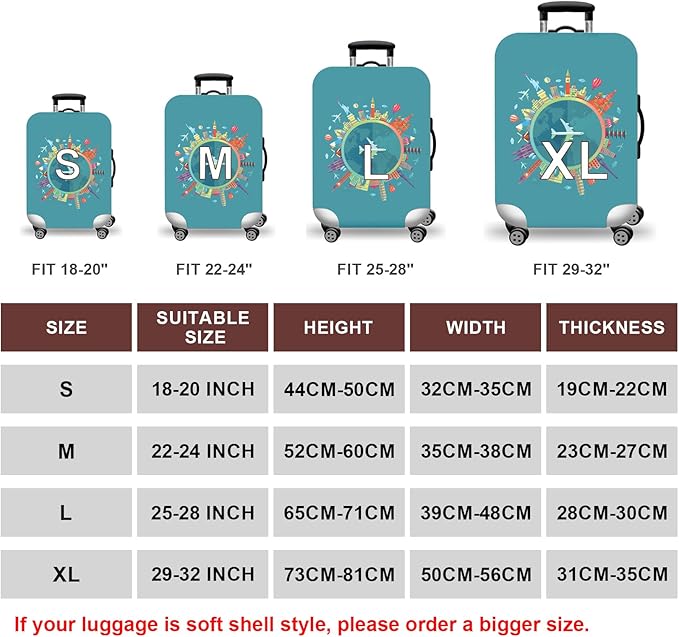 WUJIAONIAO Travel Luggage Cover Baggage Suitcase Cover Protector Skins 18-32 Inch (A15 Go Travel, XL (for 29-32 inch luggage))