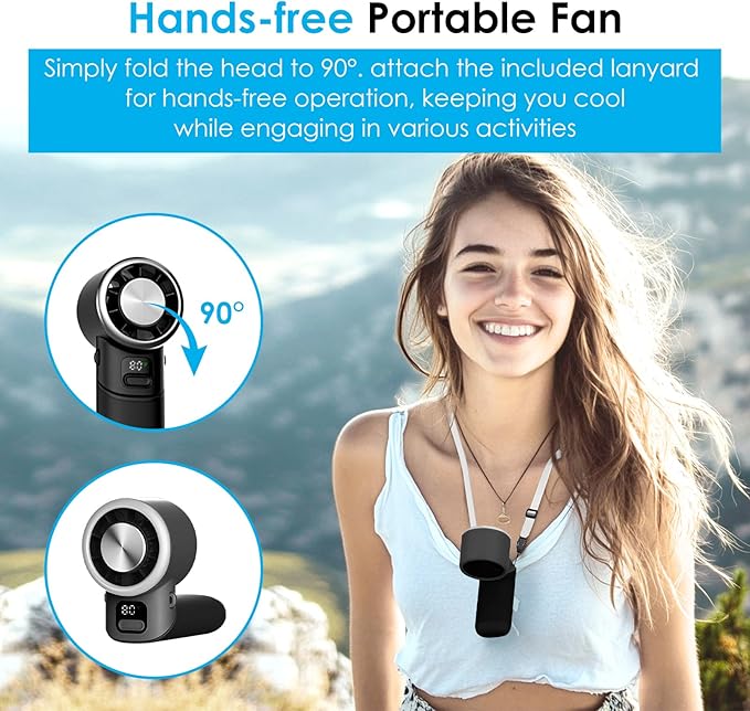 Portable Handheld Turbo Fan with Ice Cooler, 5-Speed Strong Wind, 10H Cooling Time, Rechargeable Foldable Mini Fan, LED Display, Small Powerful Personal Fans for Travel, Outdoor, Office, Black