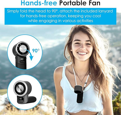 Portable Handheld Turbo Fan with Ice Cooler, 5-Speed Strong Wind, 10H Cooling Time, Rechargeable Foldable Mini Fan, LED Display, Small Powerful Personal Fans for Travel, Outdoor, Office, Black