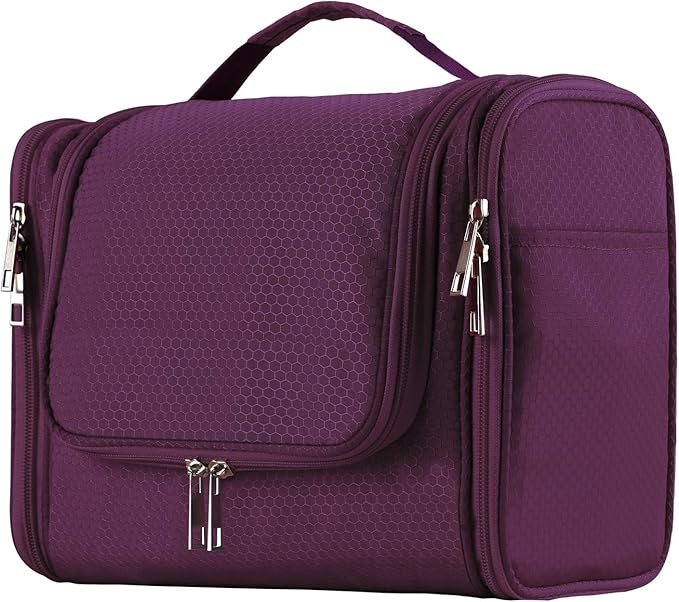 Buruis Large Toiletry Bag for Women and Men, Hanging Travel Bag for Makeup, Cosmetics, Shaving, Toiletries, Water-Resistant Dopp Kit for Gym, Camping, or Daily Use, Purple