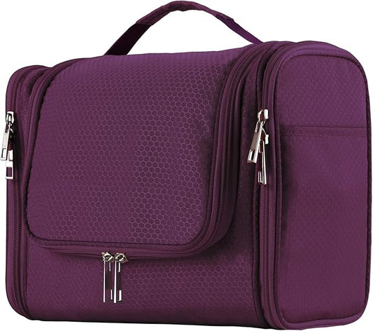 Buruis Large Toiletry Bag for Women and Men, Hanging Travel Bag for Makeup, Cosmetics, Shaving, Toiletries, Water-Resistant Dopp Kit for Gym, Camping, or Daily Use, Purple