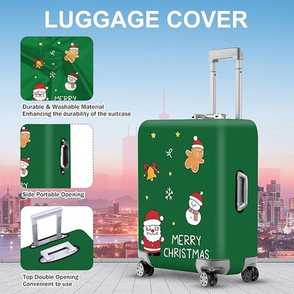 ANNA QUEEN Merry Christmas Luggage Cover, Holiday-Themed Protector with Santa, Gingerbread & Snowman, Stretchable & Washable Travel Sleeve for 20-34 Inch Luggage