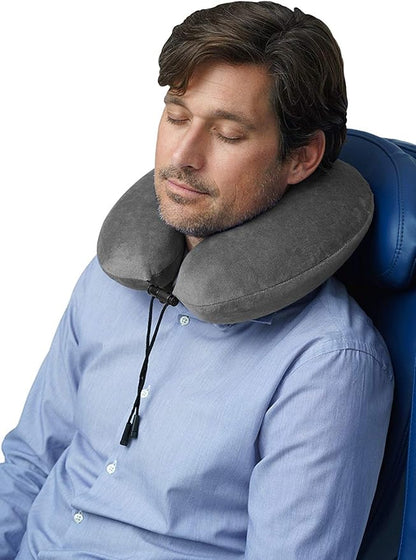 TRAVELREST Travel Essential Neck Pillow - Memory Foam, Washable Micro-Fiber Cover, Soft and Comfortable Head Support for Long Flights, Compact, Attaches to Luggage, Airplanes, Cars, Bus - (Grey, Curl)