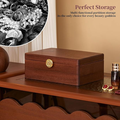 Wooden Jewelry Box For Women Jewelry Organizer Box With Lock 2 Layer Jewelry Holder Organizer For Necklace Ring Earring