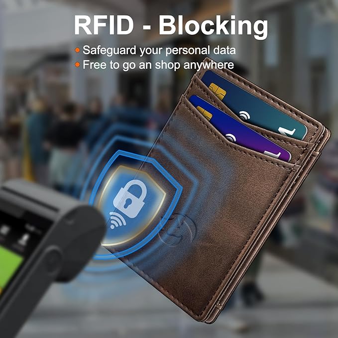 Magnetic Closure Slim Wallet with Money Clip Gift Boxed,Genuine Leather Front Pocket Wallet for Men, 3.9"x 2.11", RFID Blocking