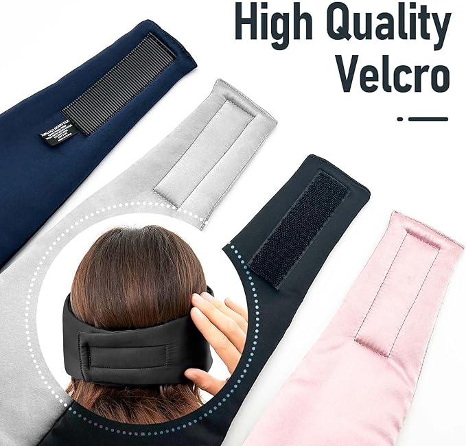 Nature Silk Sleeping Mask Soft Featherweight Eye Mask Large Wrap-Around Blindfold with Adjustable Velcro Blackout for Wild Sleeper Nose Cut (Black)