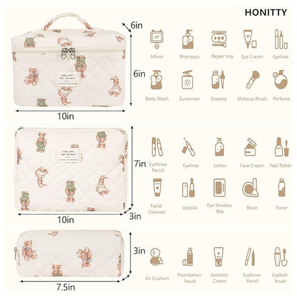 Makeup Bag,Quilted Cosmetic Bag,Large Floral Make Up Bag for Women,Cotton Makeup Bag Set,Flower Travel Toiletry Bag