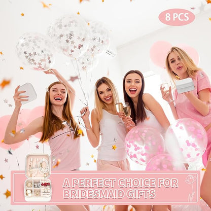 Leezmark 8 Pcs Jewelry Travel Case, Bridesmaid Gifts Set Of 6 & 8, Velvet Portable Jewelry Travel Organizer Small Jewelry Box Bridesmaid Proposal Gifts Box Mini Storage Organizer Storage Box, White