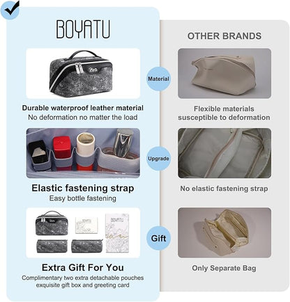 BOYATU Travel Makeup Bag Cosmetic Bags for Women: 3 Sets Large Capacity Make up Bag - Portable Toiletry Bags with Handle for Women(F-3-Black)