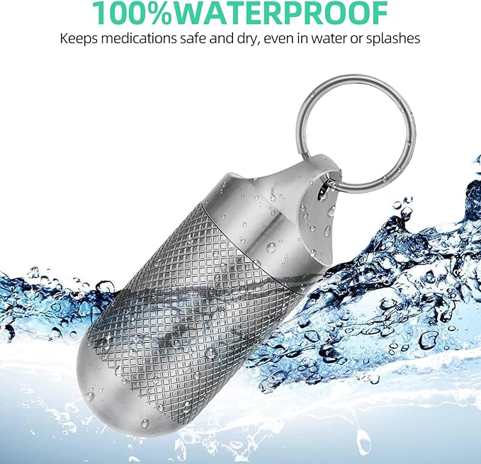 Titanium Keychain Pill Holder Waterproof Lightweight Portable Pocket Mini Pill Case for Emergency Medicine Travel Fits Daily Purse Wallet Small Pill Box Containers (Large)