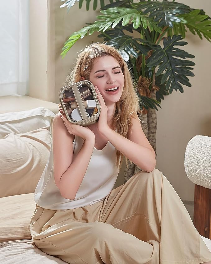 Pocmimut Makeup Bag,Graduation Teacher Gifts Birthday Gifts,Small Makeup Bag Travel Toiletry Bag Gifts Idea for Mom Teacher Sister Friends Girlfriend Bridesmaid,Apricot