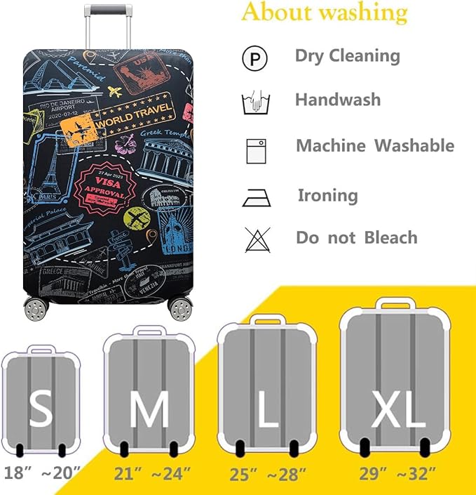 fancyfree Luggage Cover Washable Suitcase Protector Anti-scratch Suitcase cover (Colorful Landmarks, M(22"-24" luggage))