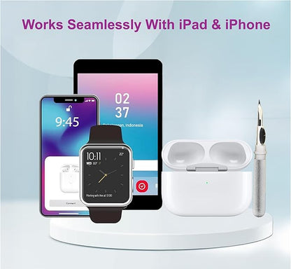 Replacement Charging Case for AirPods Pro 1&2 Generation with fast Wireless and Wired Charging, Bluetooth Pairing and Sync Button, 680mAh Battery with Multi-Function Cleaning Tool. No Earbuds/Airpods.