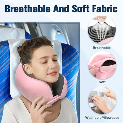Neck Pillow for Traveling, Travel Pillows for Airplanes,100% Pure Memory Foam Travel Neck Pillow, Adjustable Flight Pillow, Portable Plane Accessories with Eye Mask, Earplugs, Carry Bag