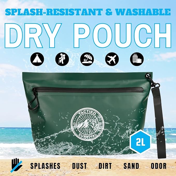 Tactiko Heavy-Duty Splash Water Resistant Zipper Pouches - 2L Hold-All Organizers for Dry Bags, Travel Bags (Green)