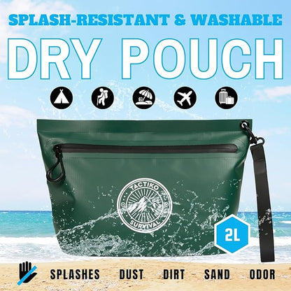 Tactiko Heavy-Duty Splash Water Resistant Zipper Pouches - 2L Hold-All Organizers for Dry Bags, Travel Bags (Green)