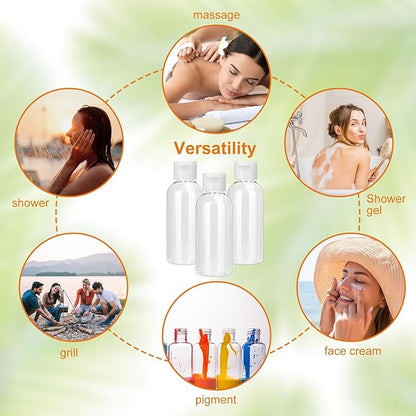 100 Pack 2 oz Plastic Bottles with Caps, Clear Empty Bottles, flip top Bottles for Lotion and Shampoo, Travel-Friendly Bottles, BPA-Free for Liquids and Personal Care