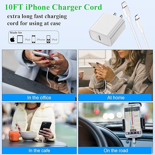 2Pack Fast Charger iPhone [Apple MFi Certified],10FT iPhone Charger Fast Charging USB C to Lightning Cable with 2Pack PD USB C ChargerBlock 10ft i Phone Charger Cord for i Phone 14/13/12/11/X/XS Max/8