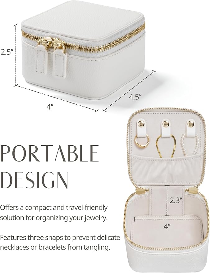 Popvibe Travel Jewelry Case Organizer Small Jewelry Box for Women with 6 Jewelry Mini Pouch, Portable Traveling Jewelry Holder Bag for Earring Necklace, White