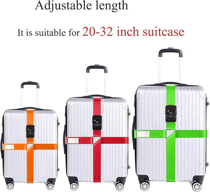 Luggage Straps for Suitcases TSA Approved Heavy Duty Adjustable Travel Belt Cross Suitcase Belts Luggage Tags with Name ID Card Travel Accessories Fit for 20-32 Inch Suitcase (Orange)