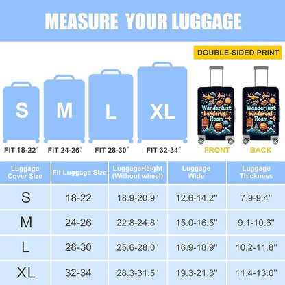 World Map Luggage Cover – Stylish and Durable Travel Suitcase Protector for Wanderlust Enthusiasts and Globe-Trotters, Fits 32"-34" Suitcase,XL