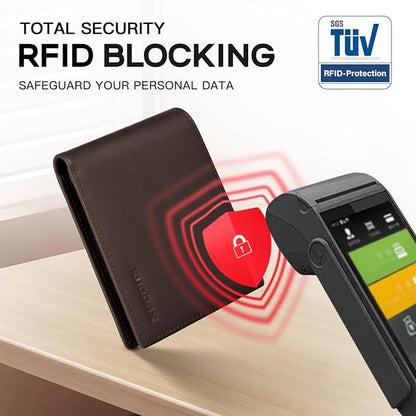 Genuine Leather Wallet for Men 12 Cards Mens Wallet Bifold Rfid Blocking with 2 ID Windows Card Holder Wallet with Gift Box