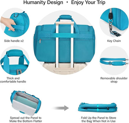 Hanke Carry On luggage Bags for Travel, Large Foldable Duffle Bag for Travel, Softside Lightweight Travel Bag Carry On Bags for Airplanes Women, Travel Tote Bags for Women Men.(Caribbean Blue)