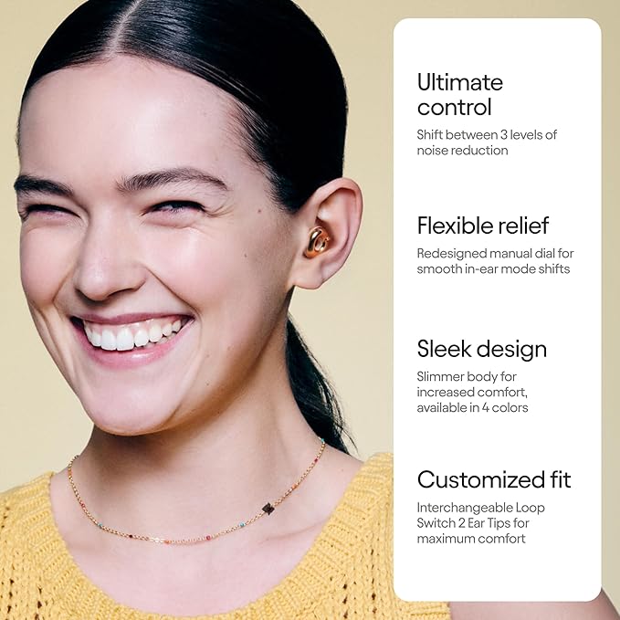 Loop Switch 2 Adjustable Ear Plugs – 3 Noise Relief Modes for Ultimate Control | Flexible Noise Reduction Earplugs for Focus, Travel, Socializing, Festivals & More | 20-26 dB (SNR) Noise Reduction