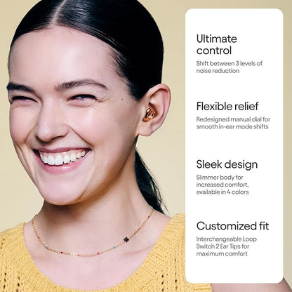 Loop Switch 2 Adjustable Ear Plugs – 3 Noise Relief Modes for Ultimate Control | Flexible Noise Reduction Earplugs for Focus, Travel, Socializing, Festivals & More | 20-26 dB (SNR) Noise Reduction