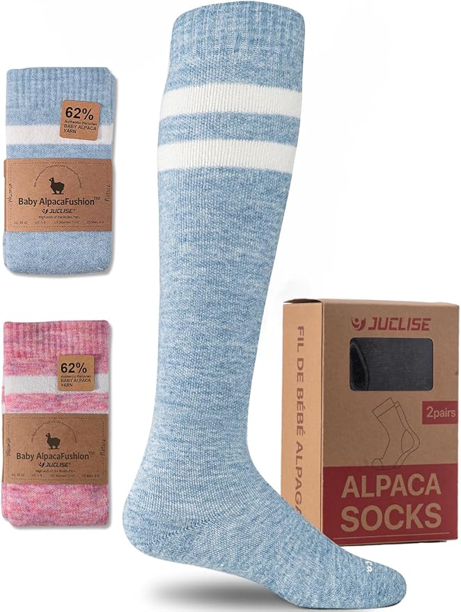 Alpaca Wool Heavyweight Knee High Compression Socks, Thick Winter Thermal Warm Soft Circulation Travel Flying