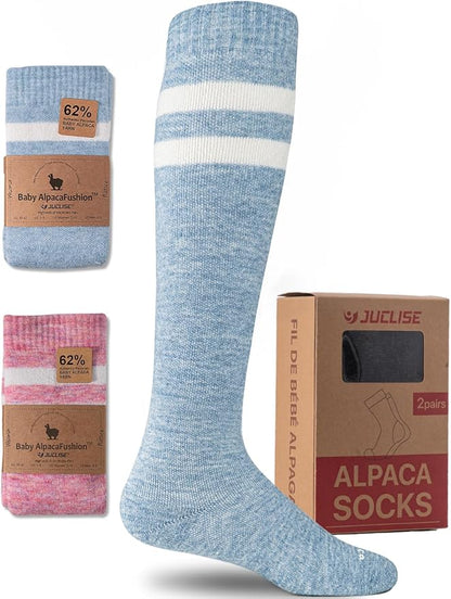 Alpaca Wool Heavyweight Knee High Compression Socks, Thick Winter Thermal Warm Soft Circulation Travel Flying