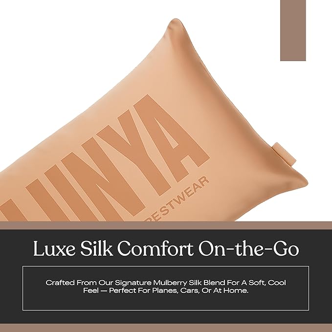 Lunya Washable Silk Travel Pillow – Soft Mulberry Silk Neck Pillow with Zipper Pillow Insert, Adjustable Fill, and Snap Straps – Travel Essential for Plane, Car, or Home - Hidden Nest - One Size