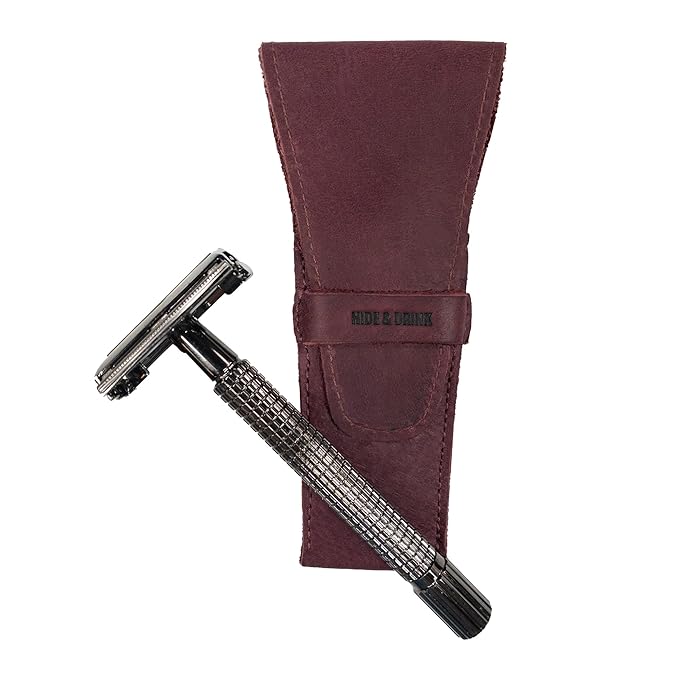 Hide & Drink, Leather Safety Razor Case, Shaving Accessories, Personal Care Essentials, Handmade Includes 101 Year Warranty (Sangria)