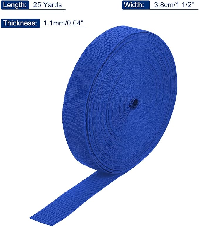 MECCANIXITY Lightweight Polypropylene Webbing Strap 1 1/2" 25 Yard Backpack Strapping Band Blue for Outdoor Luggage Cargo Straps