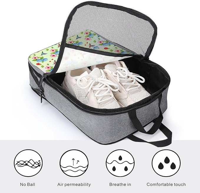 Reusable Portable Shoe Bag Bird Colorful Flowers Hummingbirds Floral Lightweight Shoe Organizer for Soccer, Golf Sneaker Storage Pouch