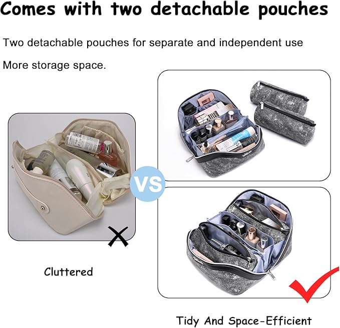 BOYATU Travel Makeup Bag Cosmetic Bags for Women: 3 Sets Large Capacity Make up Bag - Portable Toiletry Bags with Handle for Women(F-3-Black)