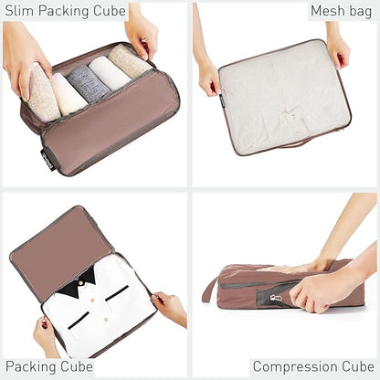 Bagail Ultralight Compression Cubes 7 Set - 3 Packing Cubes, 3 Organizers, and 1 Shoe Bag